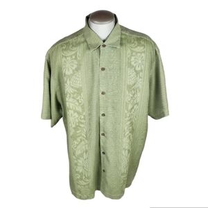 Tommy Bahama Silk Hawaiian Shirt Hibiscus Flower Damask  Avocado Green XLX